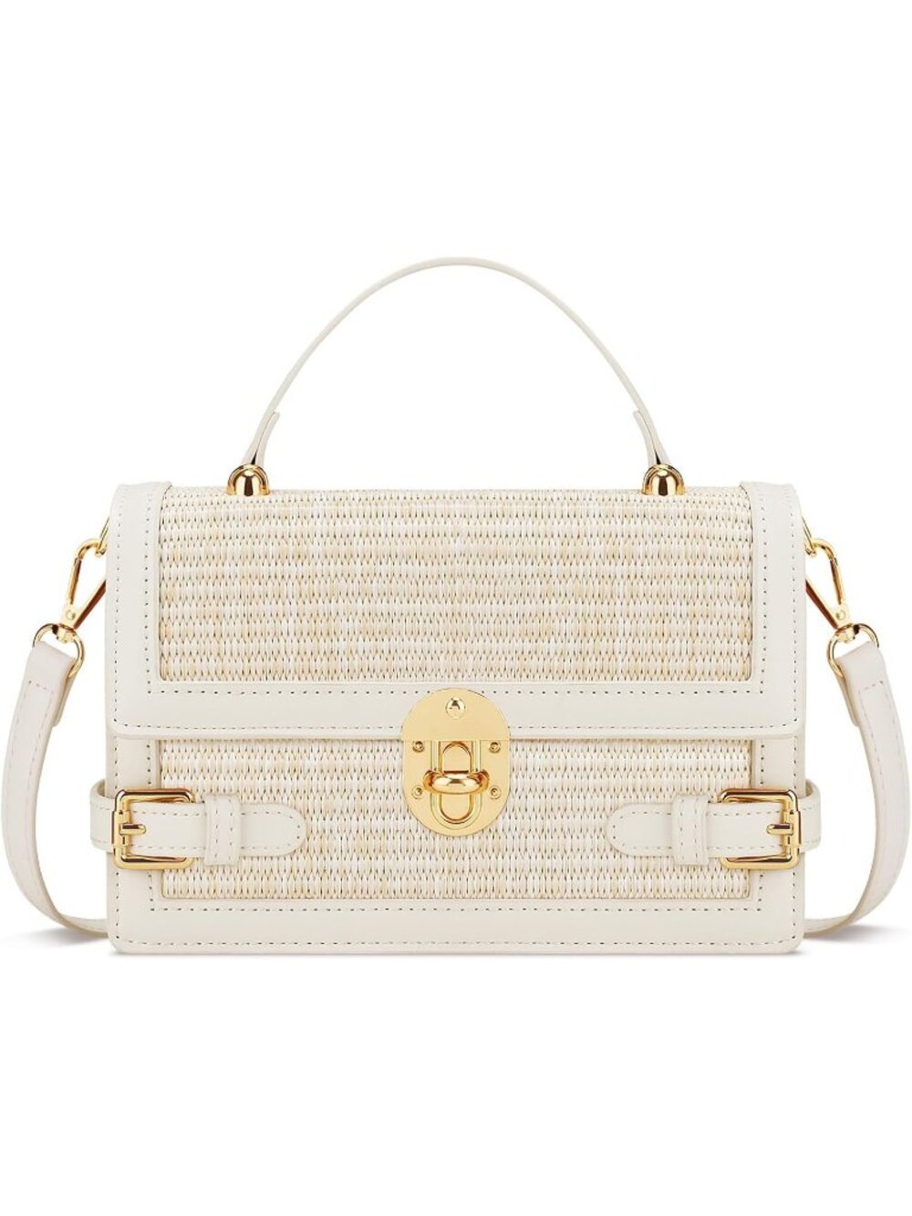 Women's Beige Straw Purse Summer Beach Shoulder Small Crossbody Handbag